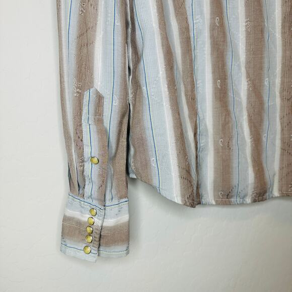 Scully Western Cantina Striped Multi-Bottom Pearl Snap Long Sleeve Top Small - Picture 8 of 8
